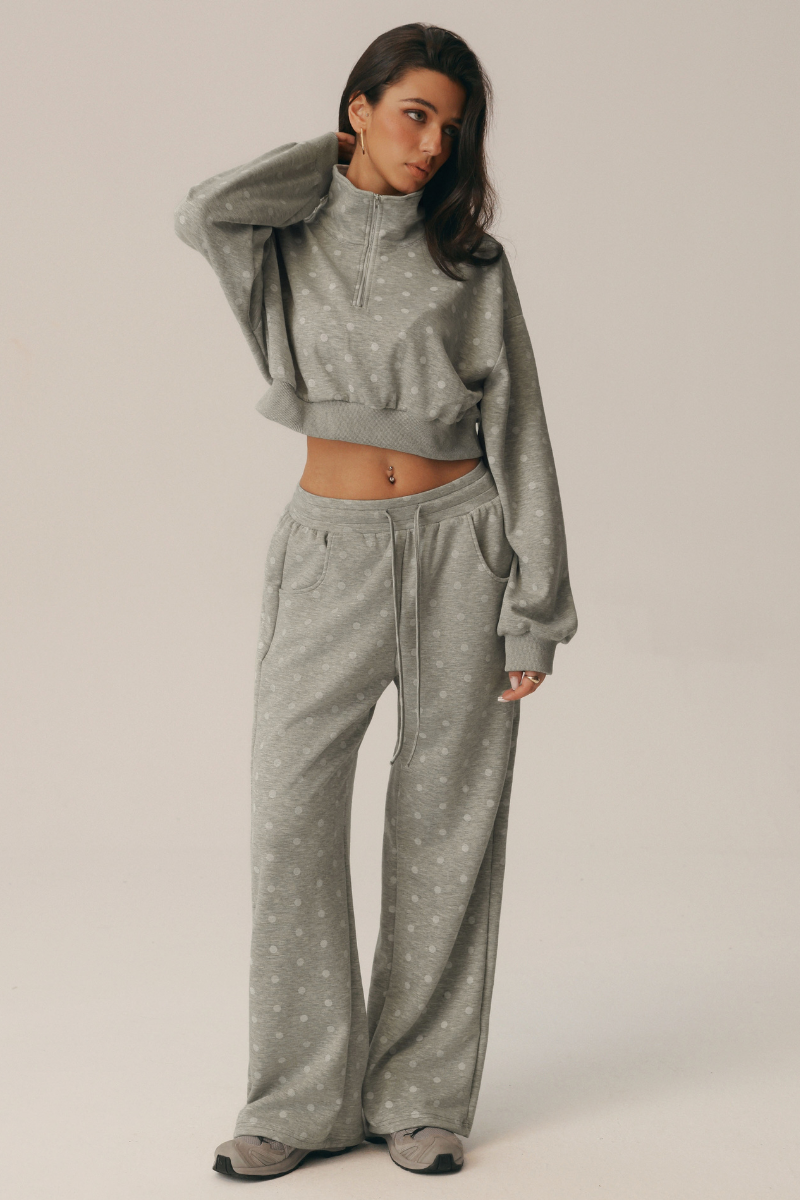 Suki Polka Dot Half-Zip Sweatshirt & Wide-Leg Pants Set