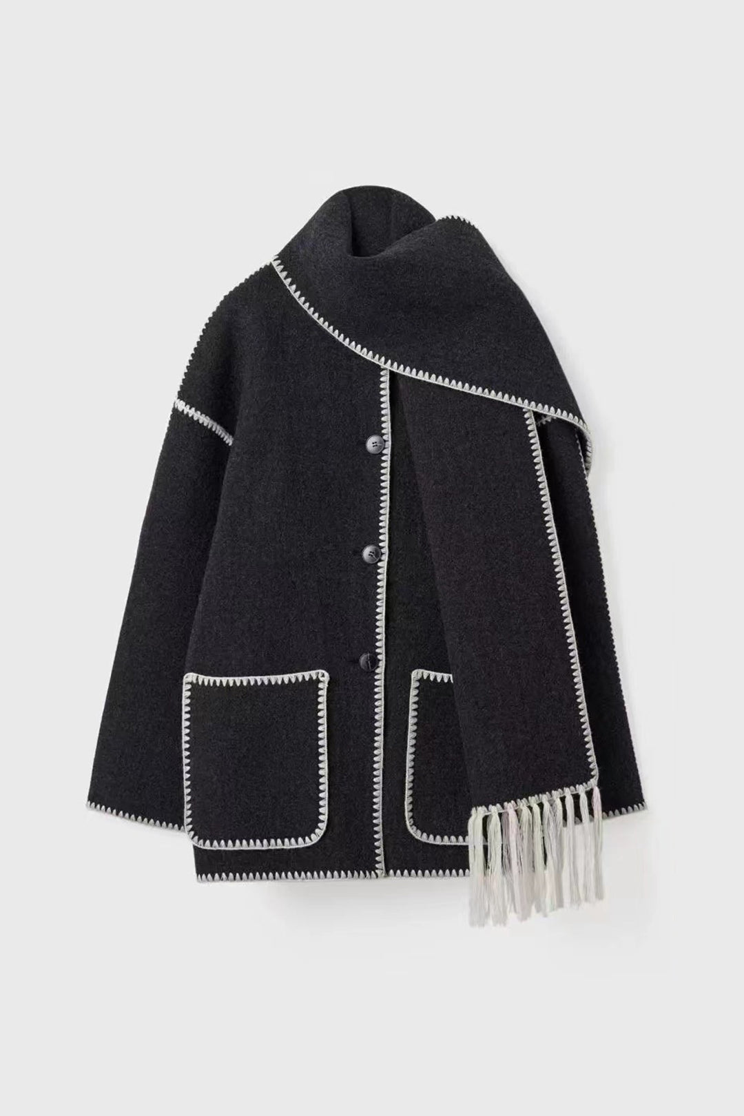 Contrast Trim Wool-blend Coat