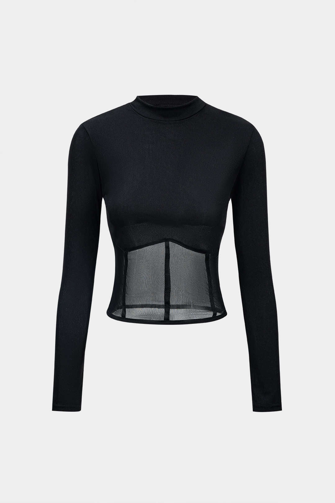 Mesh Patchwork Neck Long Sleeve Crop