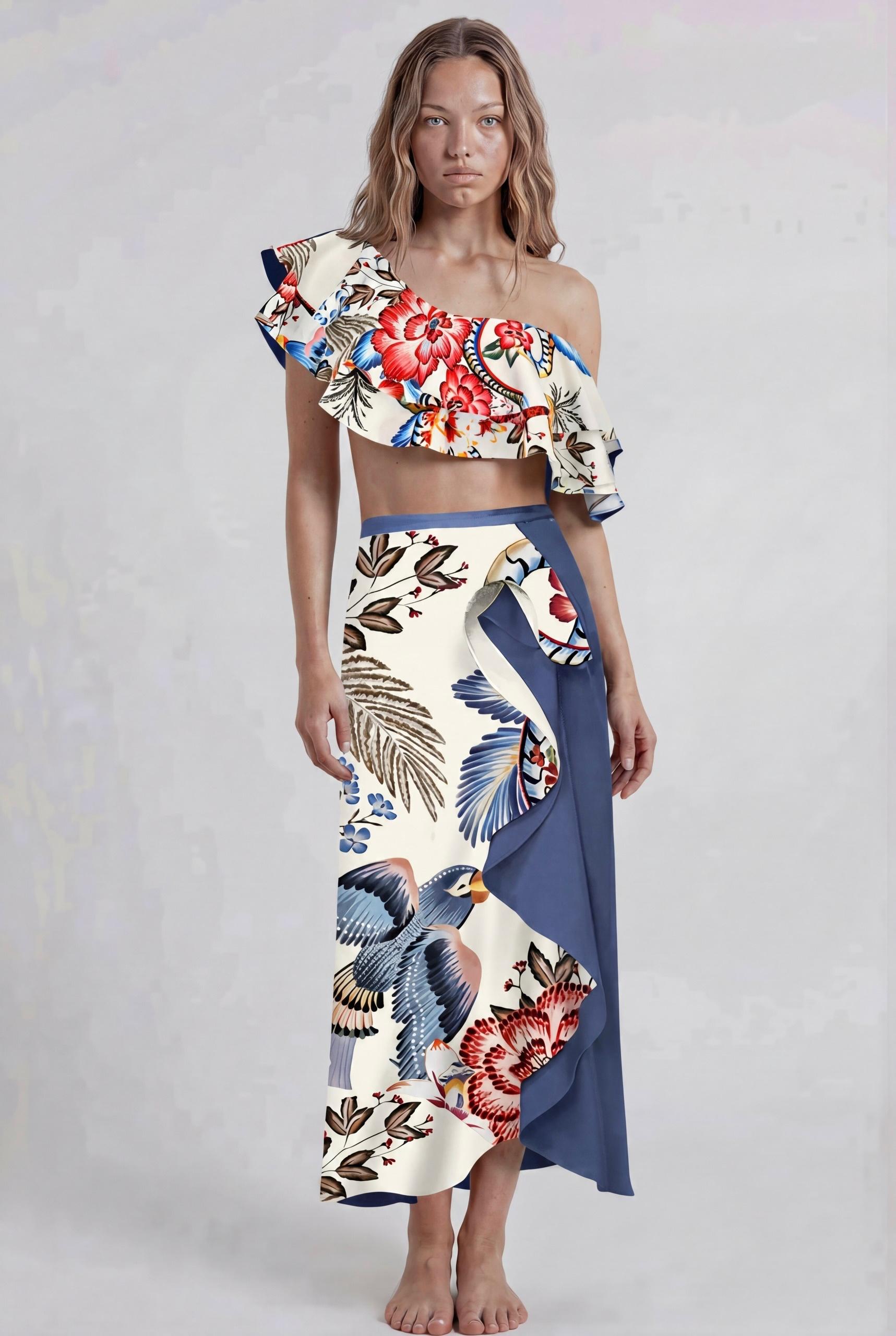 Blue Floral Bikini & Sarong