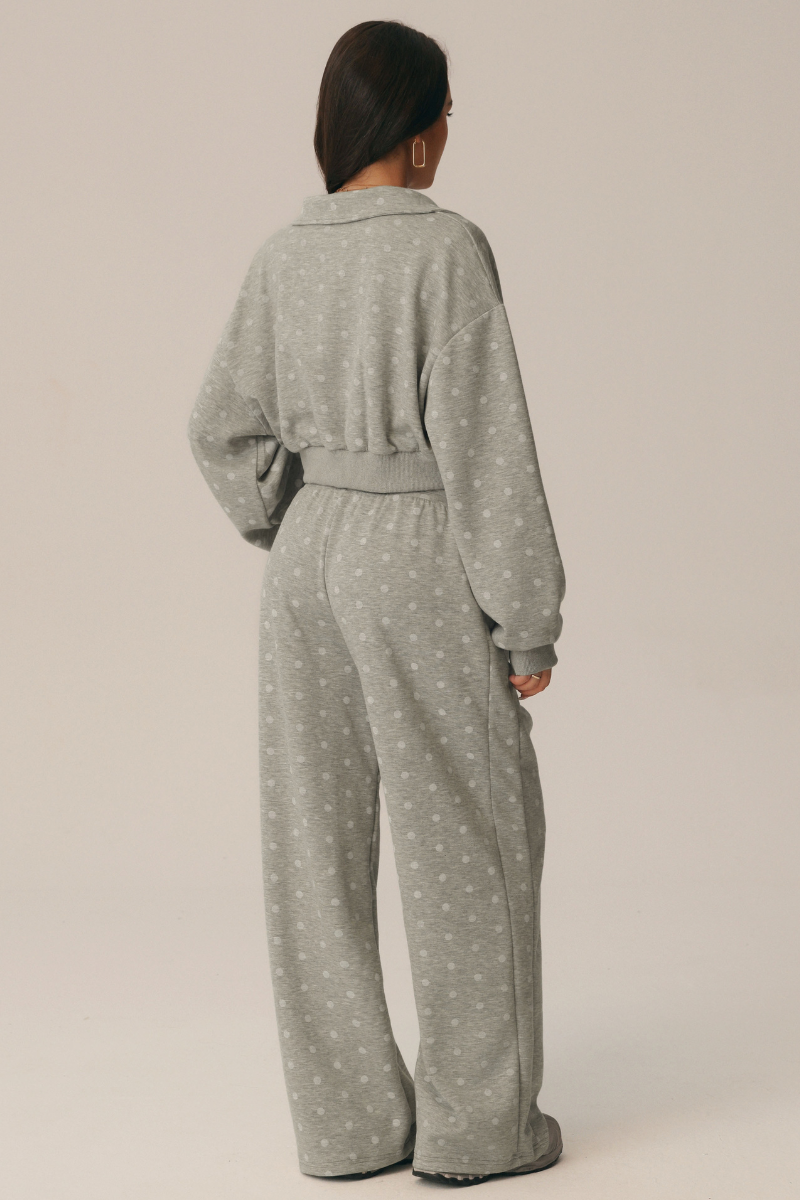 Suki Polka Dot Half-Zip Sweatshirt & Wide-Leg Pants Set