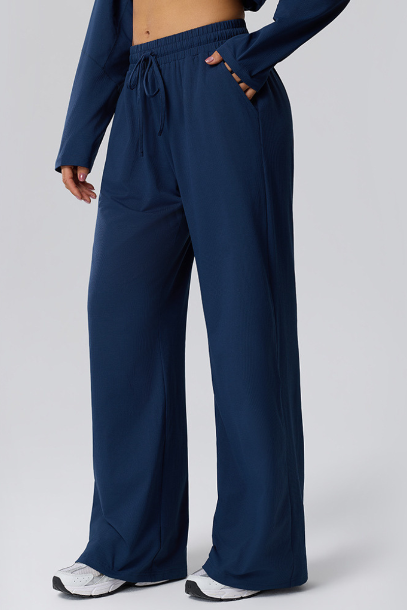 Lena Waffle Drawstring Straight Leg Pants