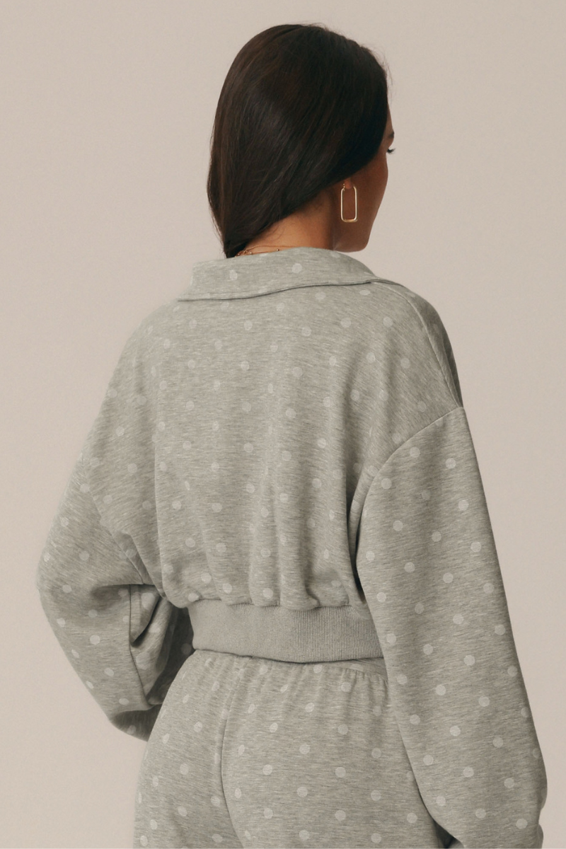 Suki Polka Dot Half-Zip Cropped Sweatshirt