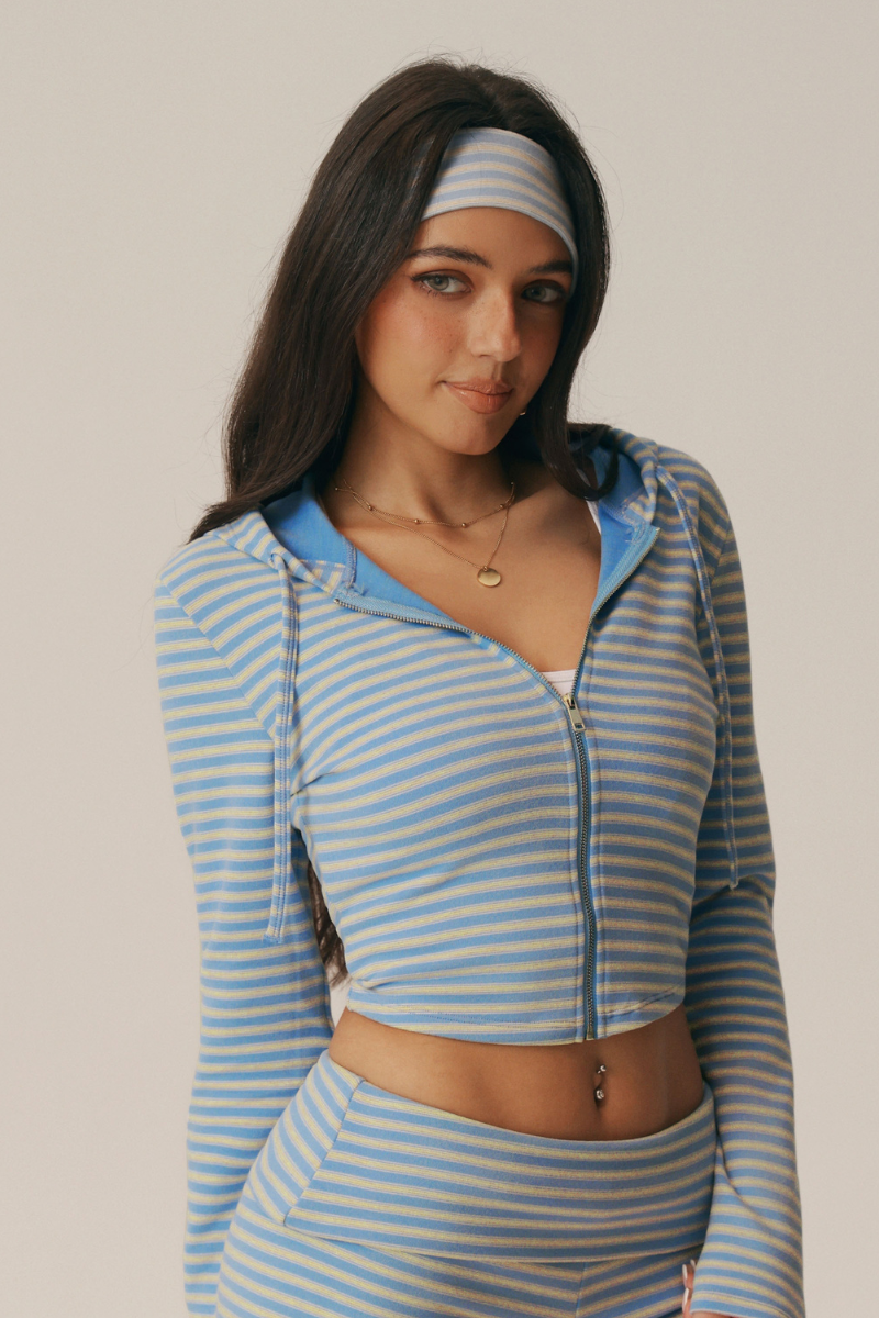 Riviera Striped Hooded Crop Jacket