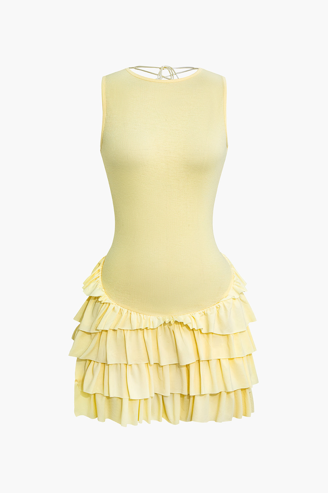 Lace Up Ruffle Mini Elbise