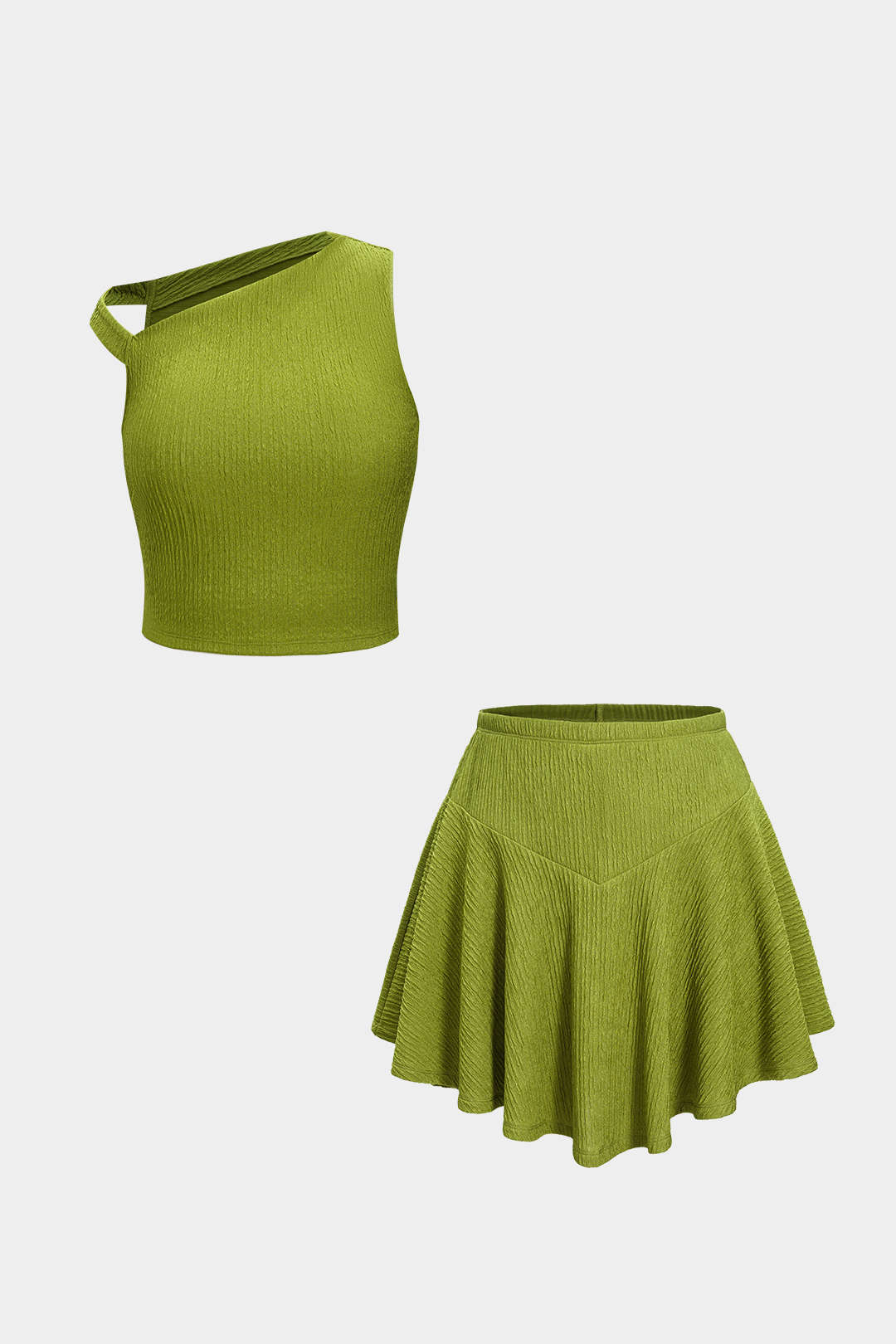 Charm Asymmetric Crop &amp; Flounce Mini Skirt Set