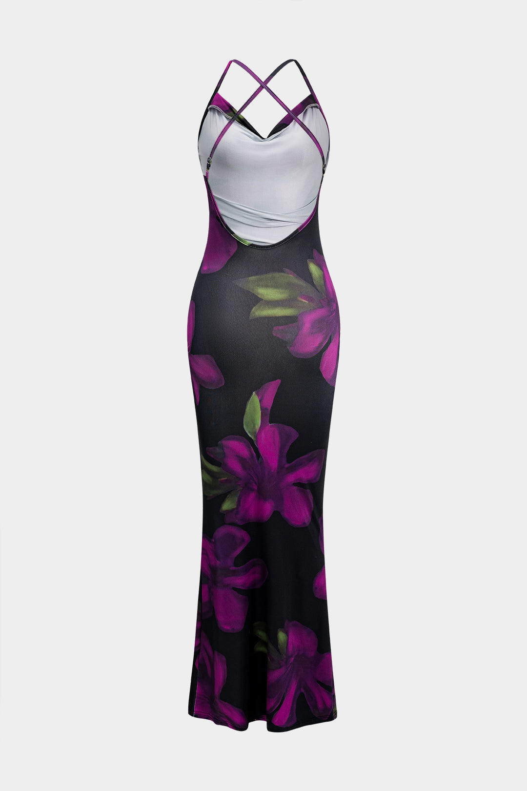 Floral Print Backless Sleeveless Maxi Elbise