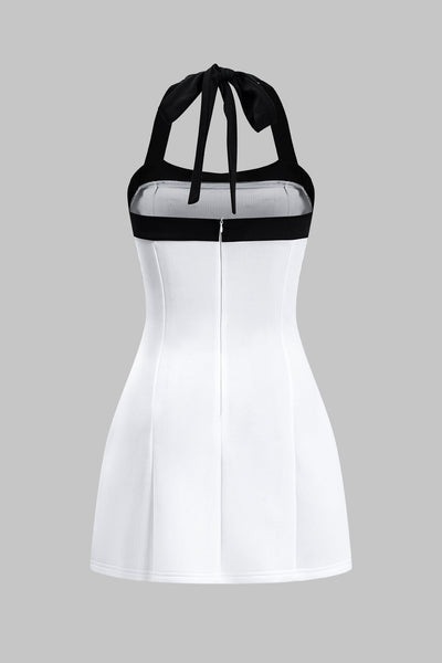 Zipper Tie-Up Sleeveless Mini Elbise