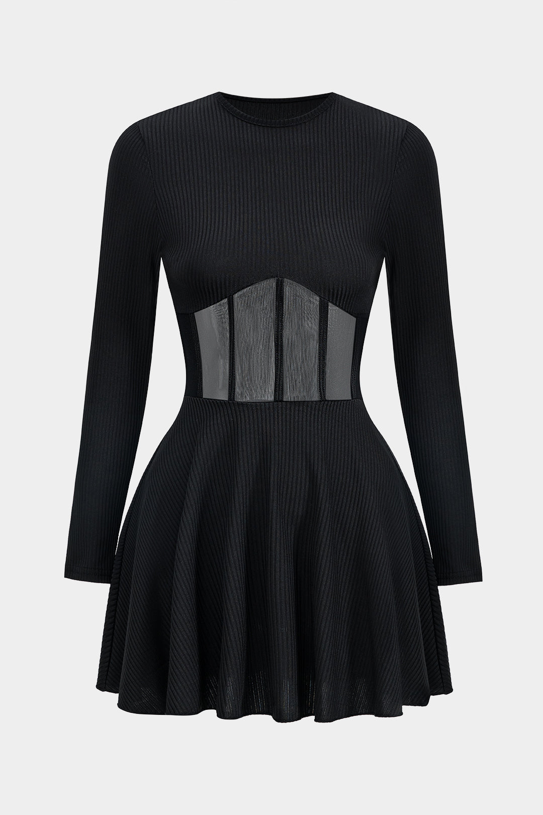 Mesh Patchwork Corset Long Sleeve Mini Dress