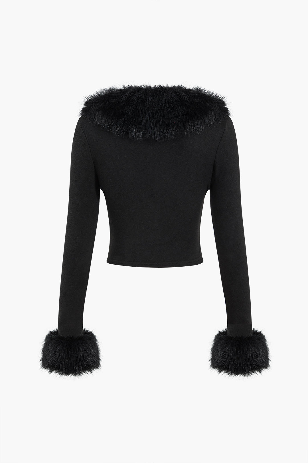 Faux Fur Collar Button Uzun Kollu Üst