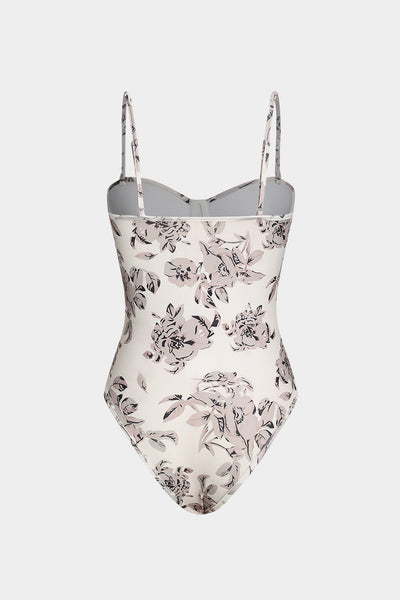 Retro Floral Print Corset Büstiyer Kısa Bodysuit