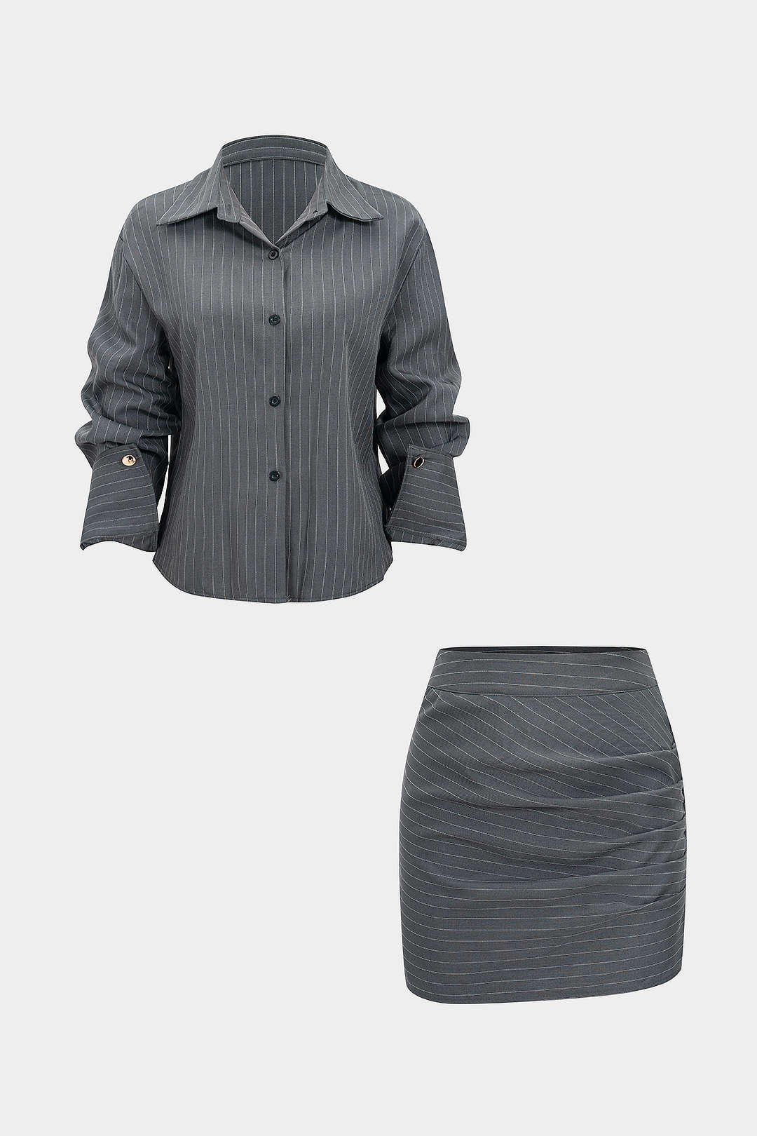 Pinstripe Charm Tie Shirt &amp; Mini Skirt Set
