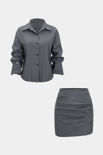 Pinstripe Charm Tie Shirt &amp; Mini Skirt Set