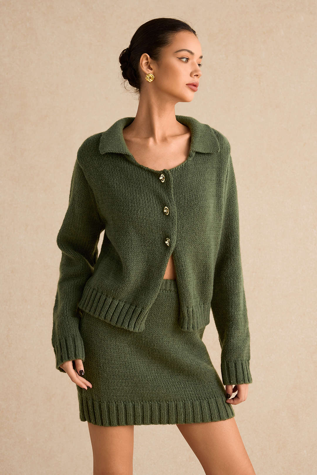 Knitted Metallic Button Long-Sleeve Hırka