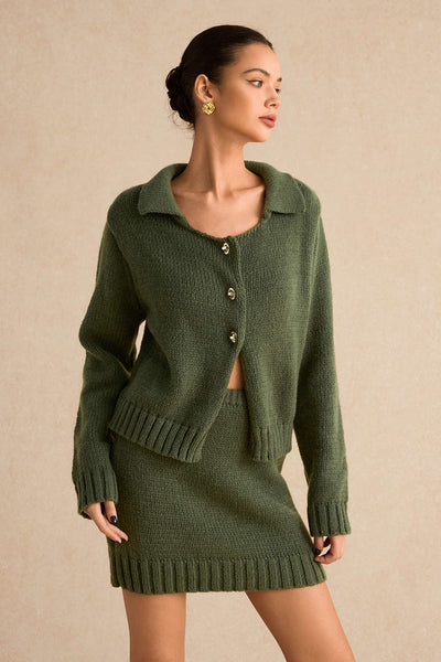 Knitted Metallic Button Long-Sleeve Cardigan