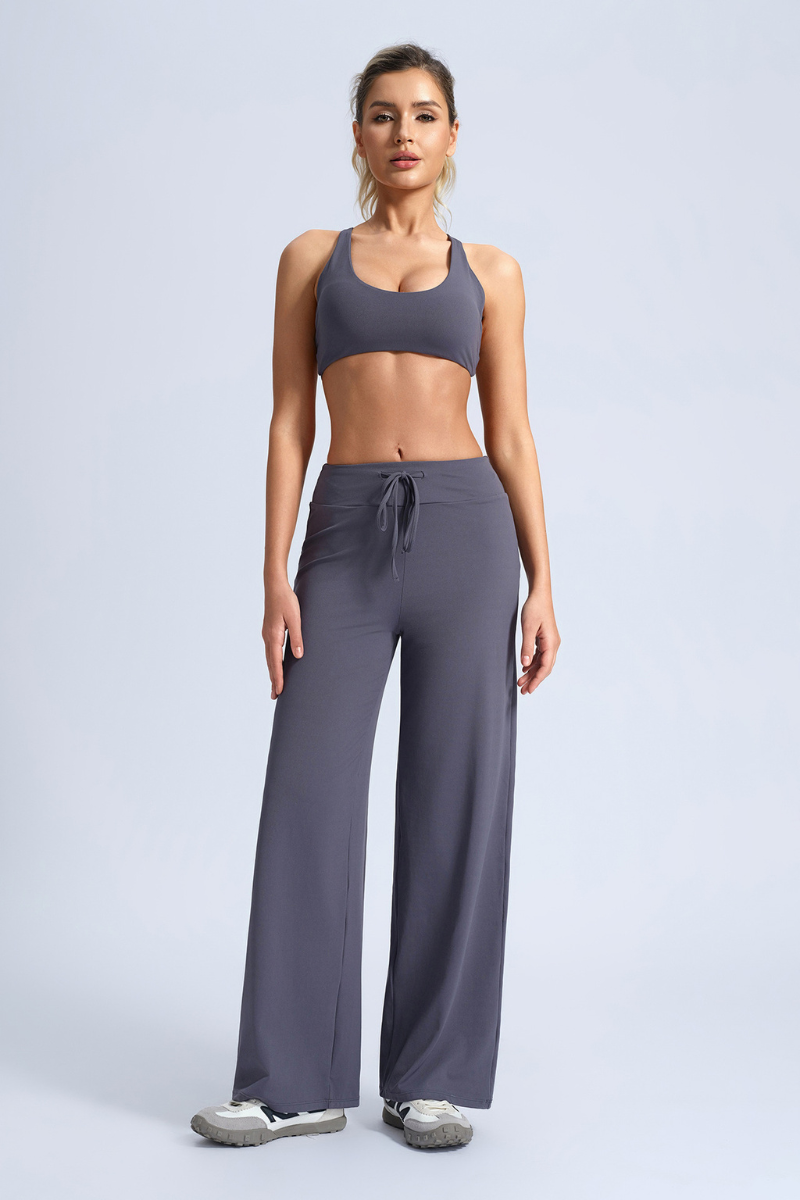 Women's Sport Sets:U-neck Cross Back Bra And Wide Leg Pants