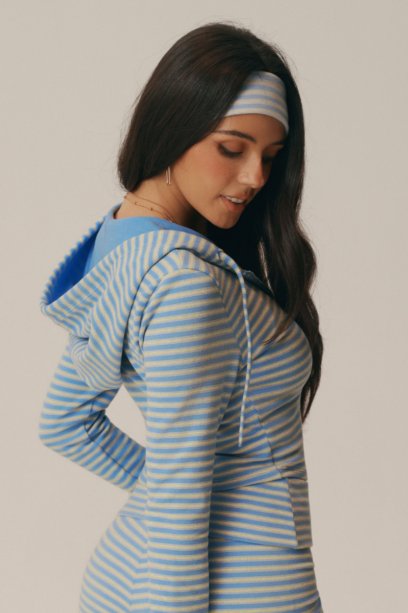 Riviera Striped Hooded Crop Jacket