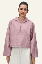 Women's Nylon Half-Zipper Athletic Hooded Sweatshirts