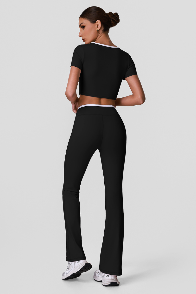 Women's Color Block Sets:Cropped T-shirt And Flared Pants
