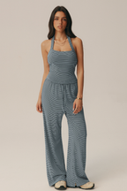 Completo Amalfi top all'americana e pantaloni svasati a righe