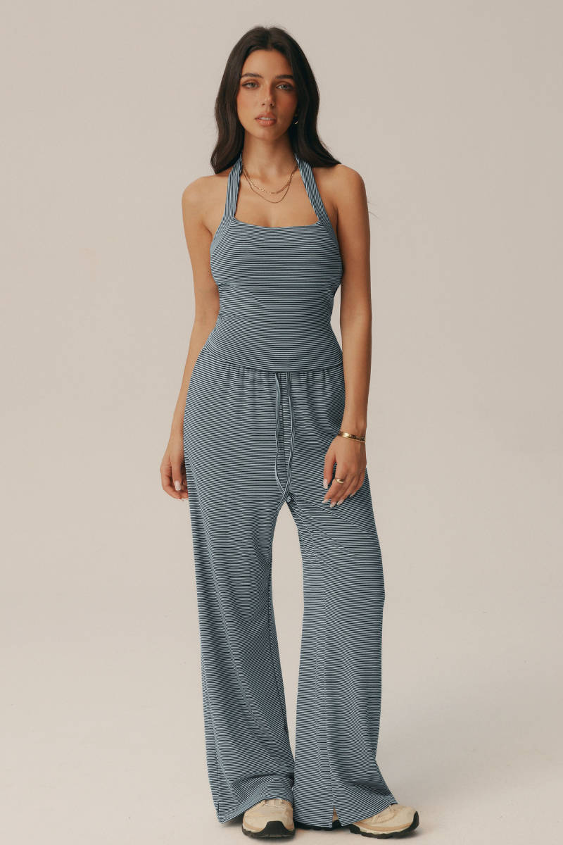 Completo Amalfi top all'americana e pantaloni svasati a righe