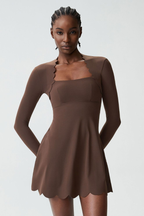 Women's Long Sleeve Wave-Detail Yoga Dress