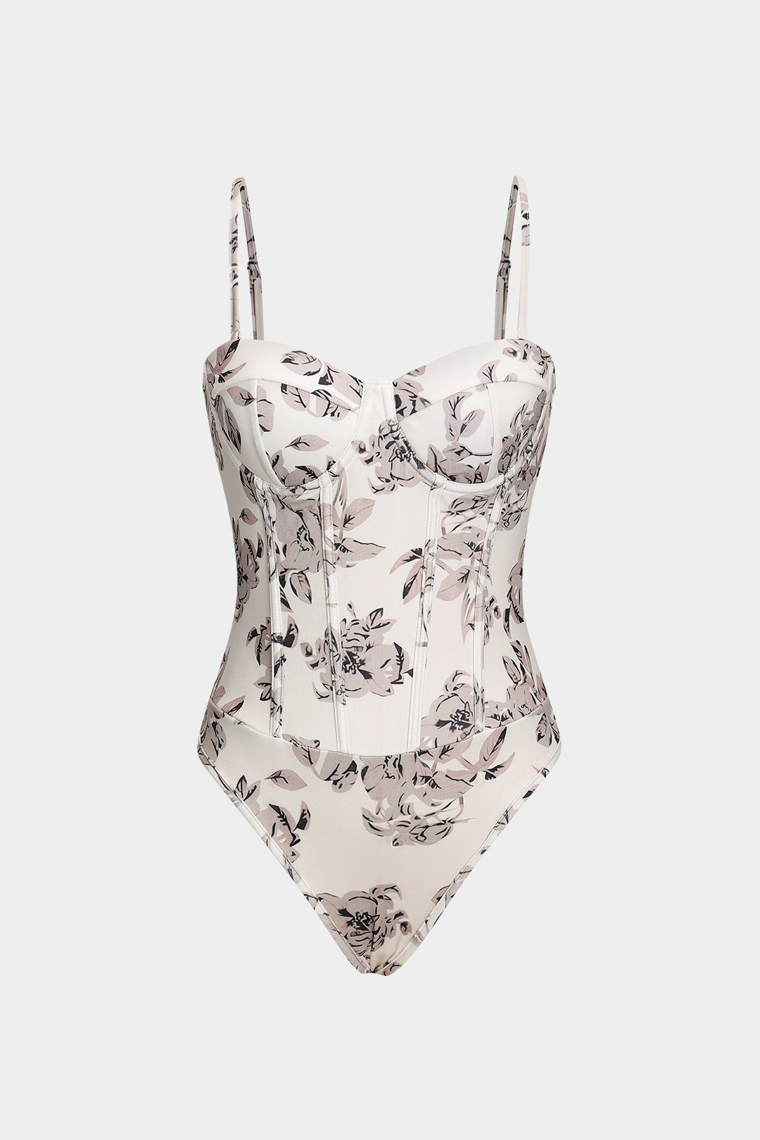 Retro Floral Print Corset Büstiyer Kısa Bodysuit