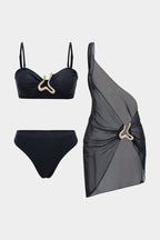 Noir Siren 3-Piece Bikini & Pareo Set