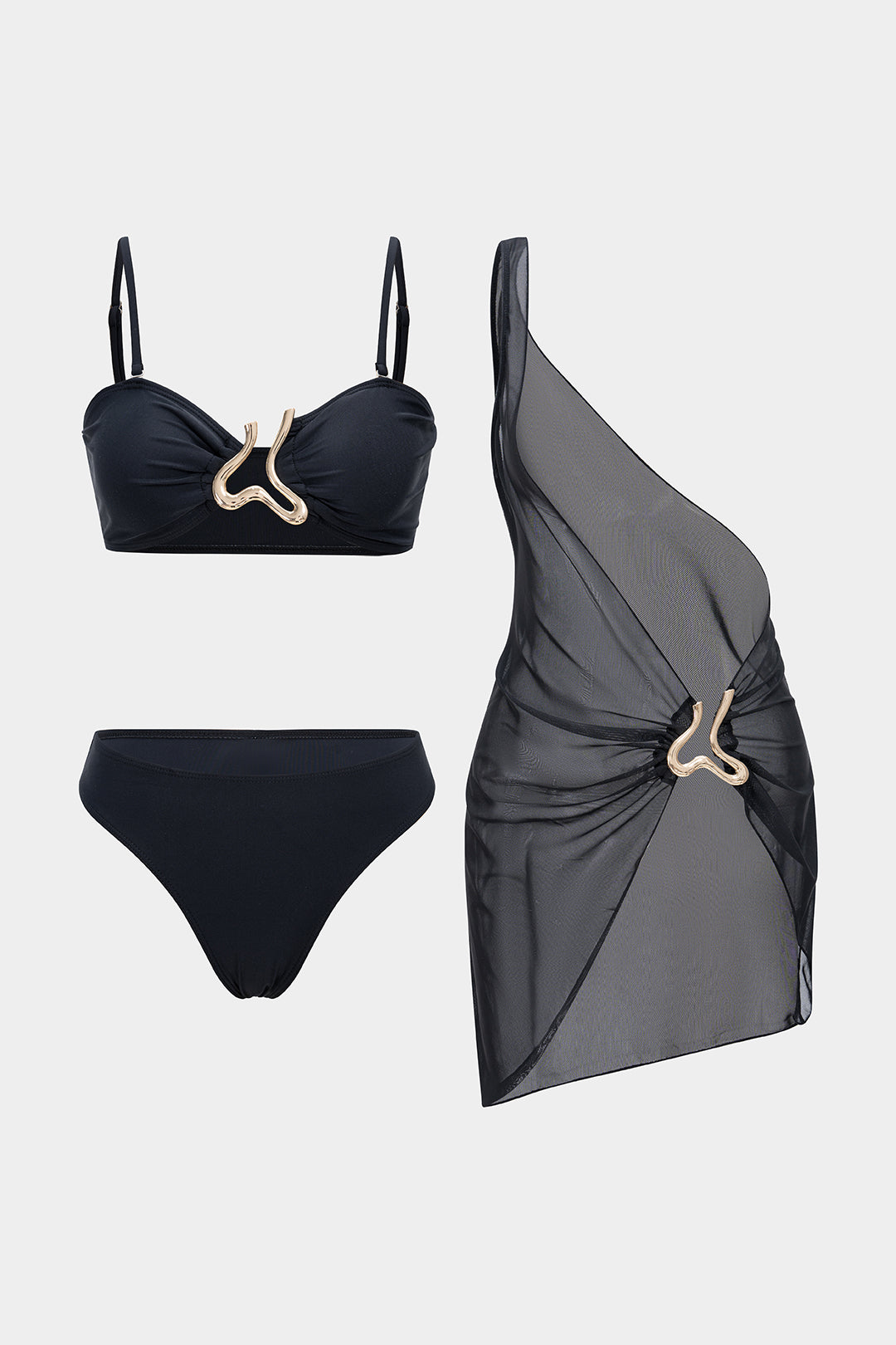 Noir Siren 3-Piece Bikini & Pareo Set