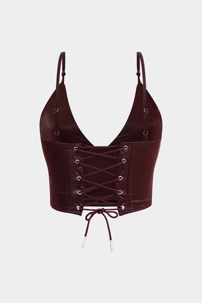 Faux Leather Tie Back Slip Crop