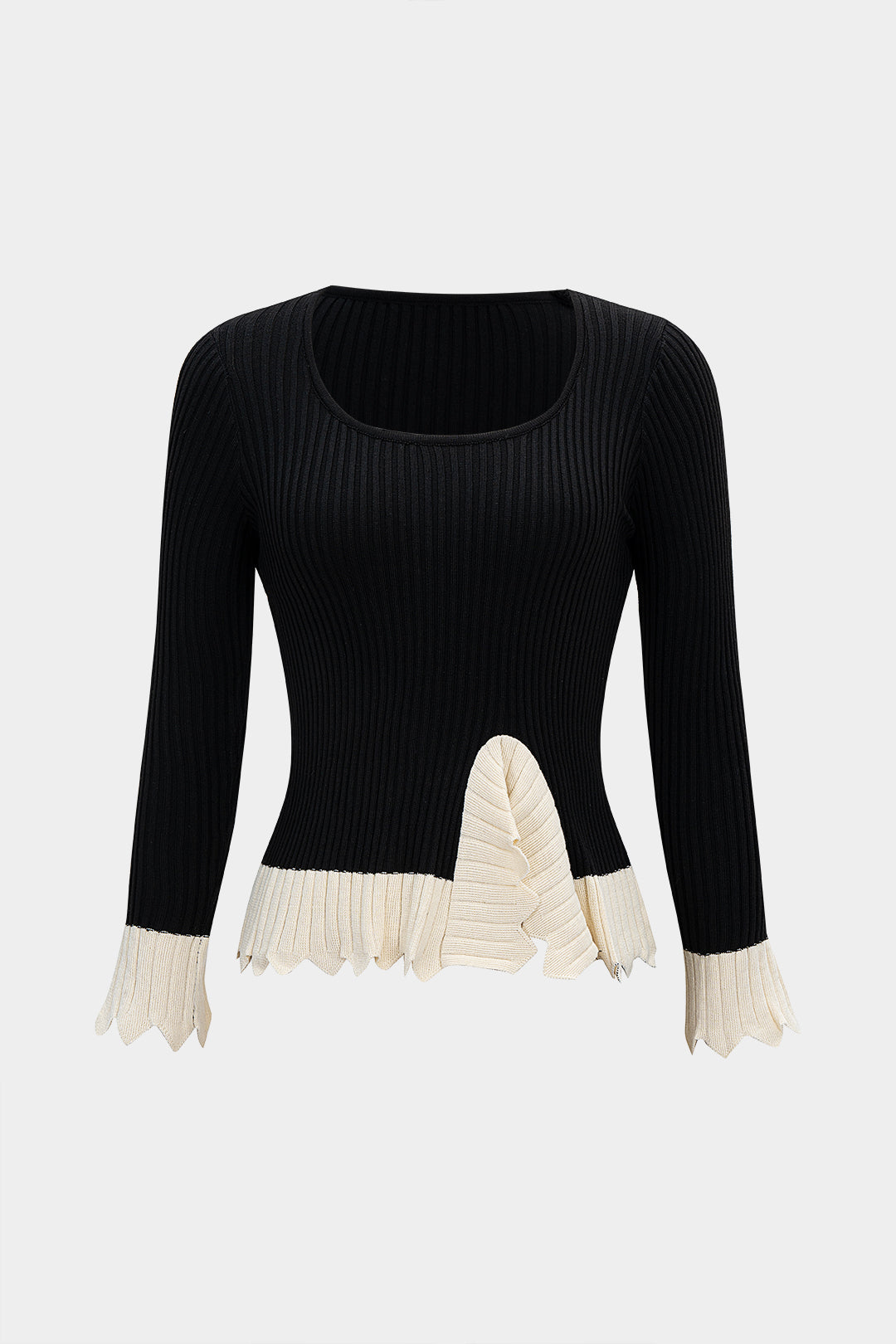 Kontrast Kenarlı Örme Bluz 