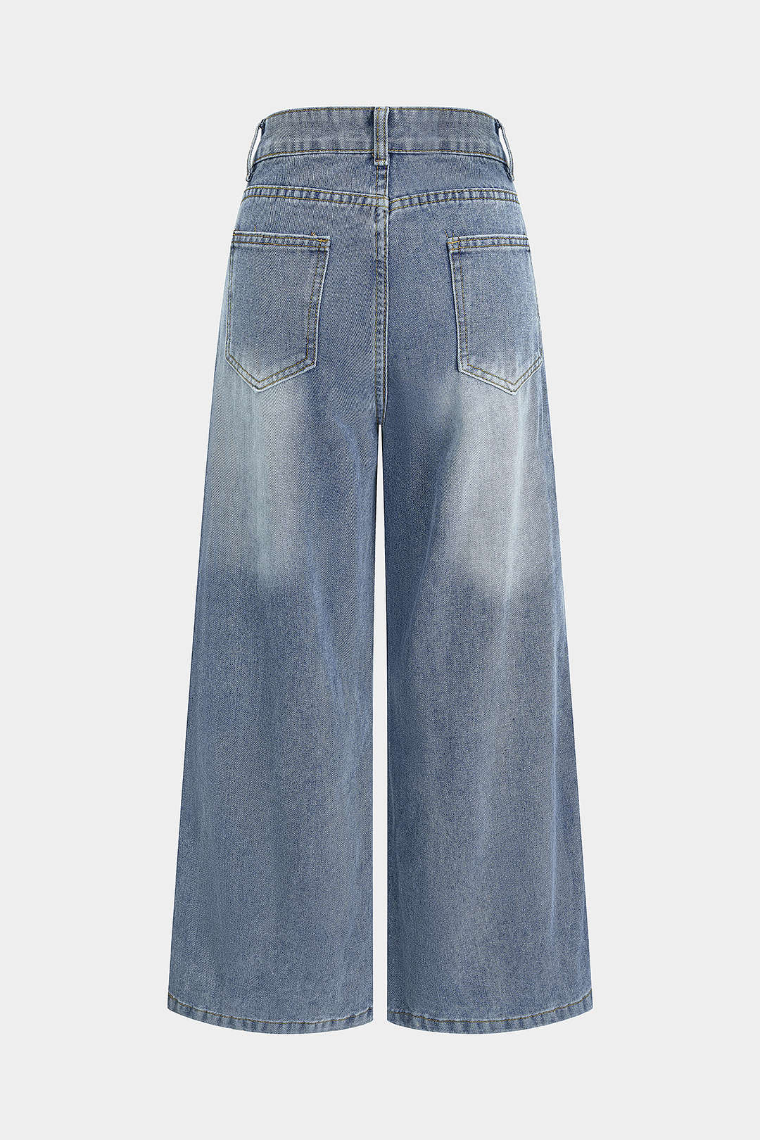 Asimetrik Sargılı Geniş Paçalı Kot Pantolon