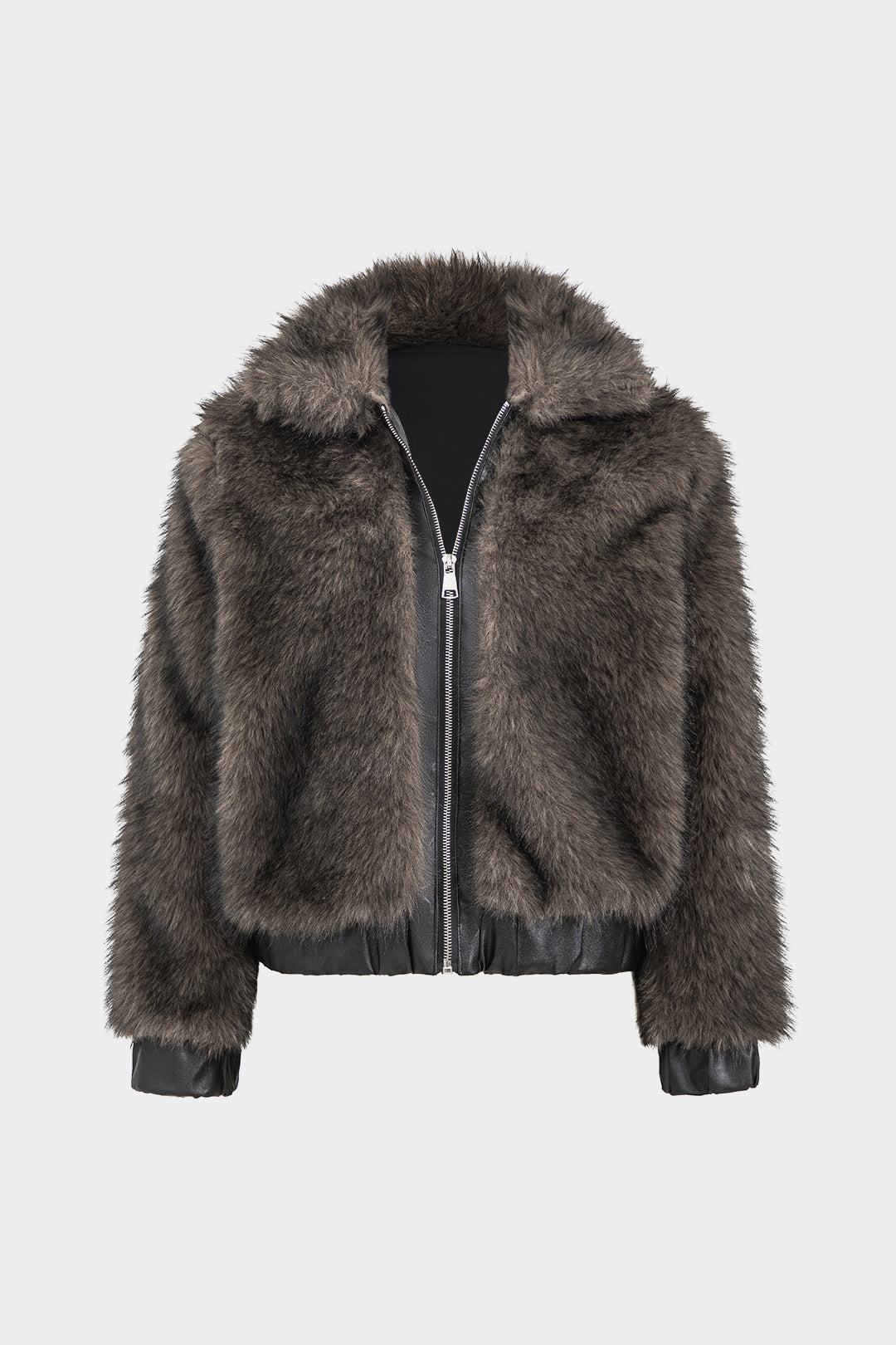 Faux Fur Patchwork Zipper Uzun Kollu Ceket