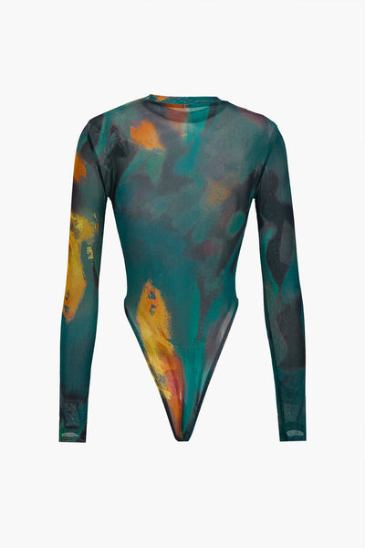 Tie Dye Print Uzun Kollu Bodysuit