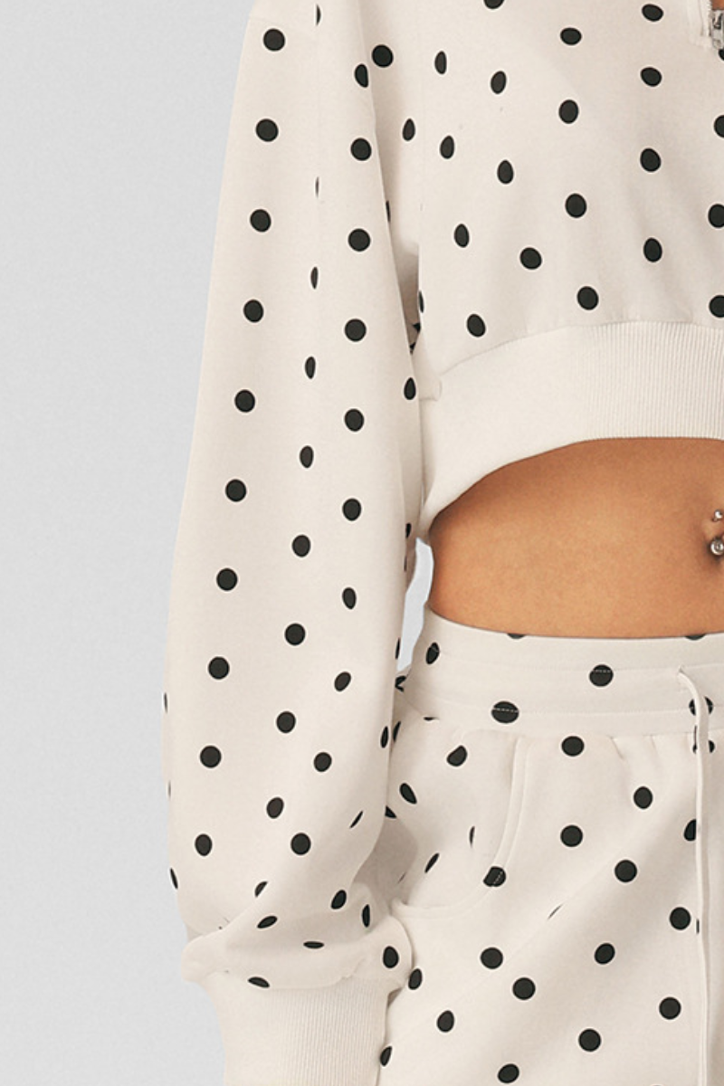 Suki Polka Dot Half-Zip Cropped Sweatshirt