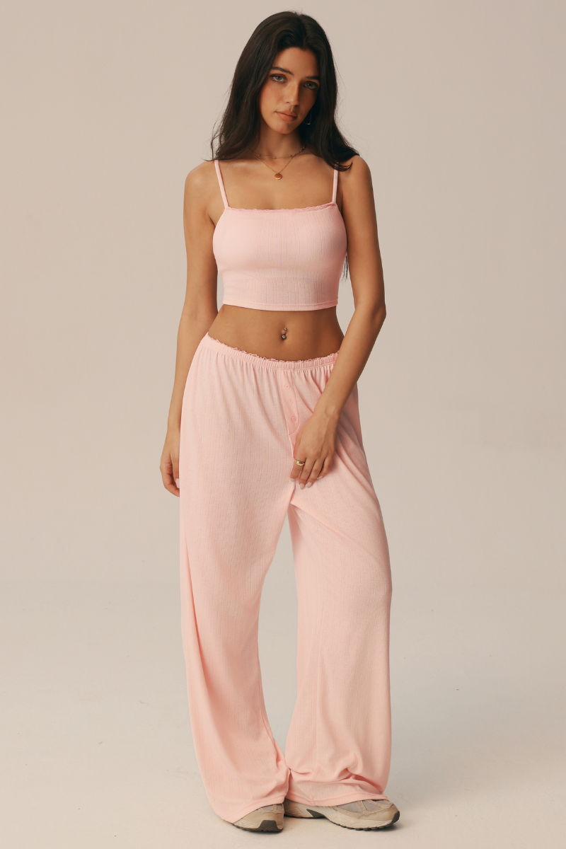 Completo 3 pezzi Giselle: reggiseno, top incrociato e pantaloni ampi