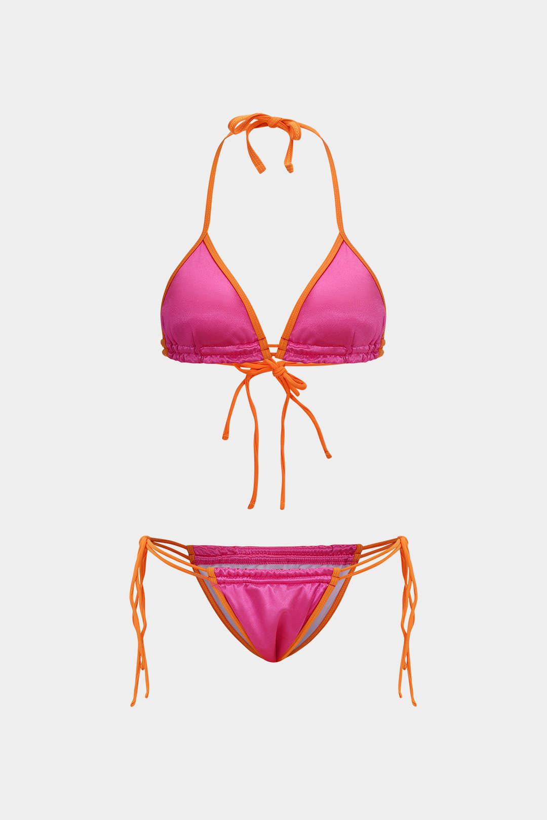 Contrast Tie-Up Backless Bikini Set