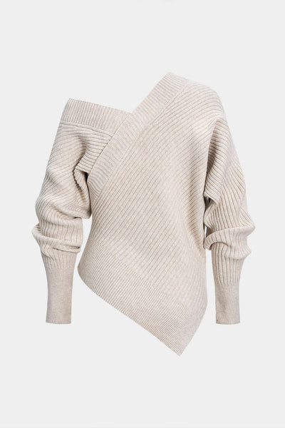 Beige Asymmetric Knit Sweater