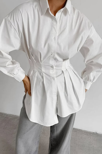 Ruched Button Long-Sleeve Blouse