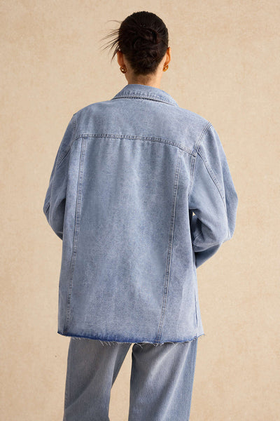 Denim Pocket Buttons Long Sleeve Ceket