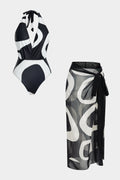 Noir Wave Swimsuit & Pareo Set
