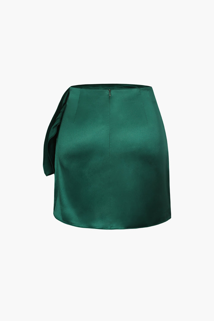 Knot Side Satin Wrap Skirt