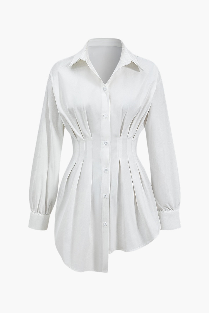 Ruched Button Long-Sleeve Blouse