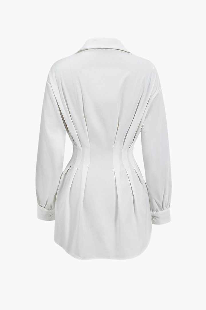 Ruched Button Long-Sleeve Bluz