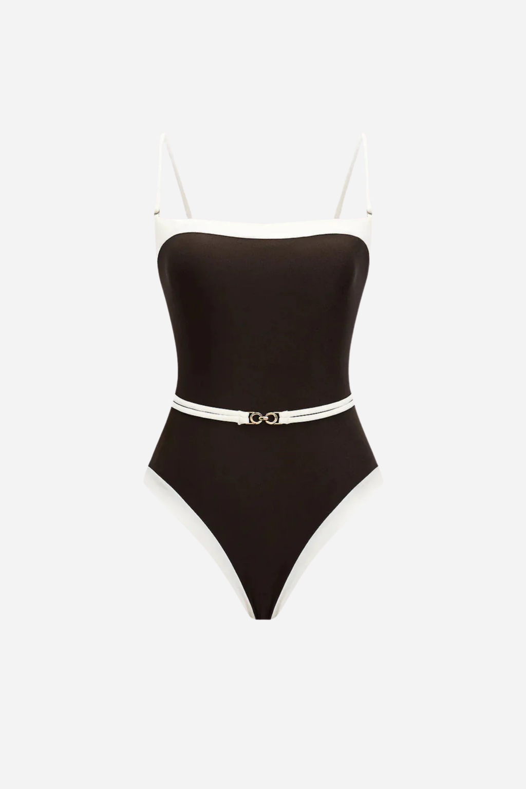 Brown Contrast Stripe Swimsuit