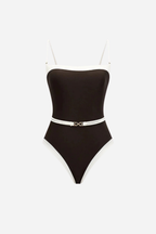 Brown Contrast Stripe Swimsuit