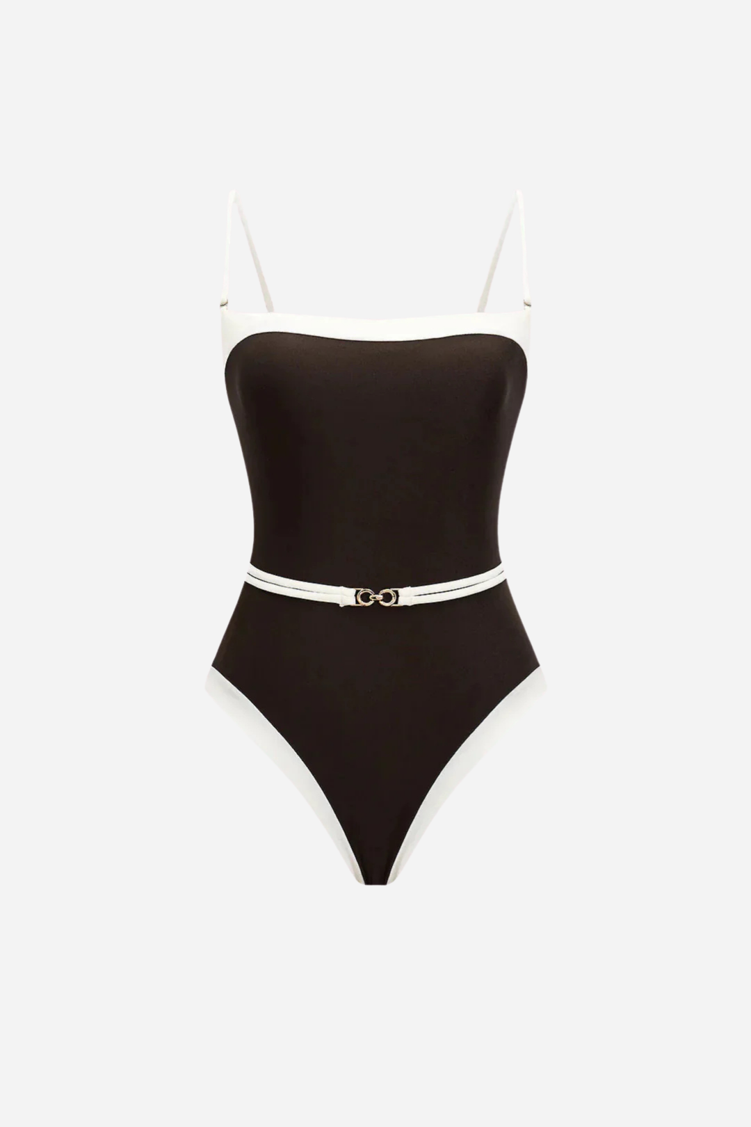Brown Contrast Stripe Swimsuit