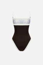 Brown Contrast Stripe Swimsuit