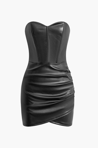 Asymmetric Strapless Mini Elbise