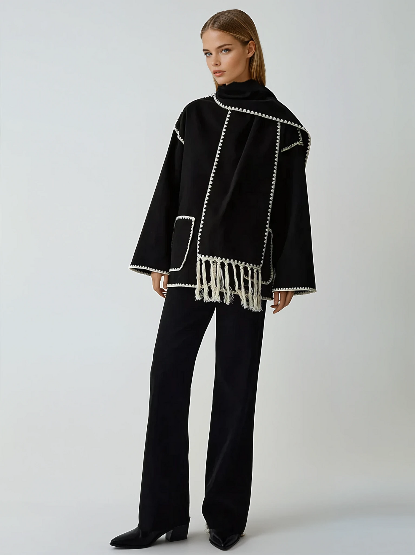 Contrast Trim Wool-blend Coat